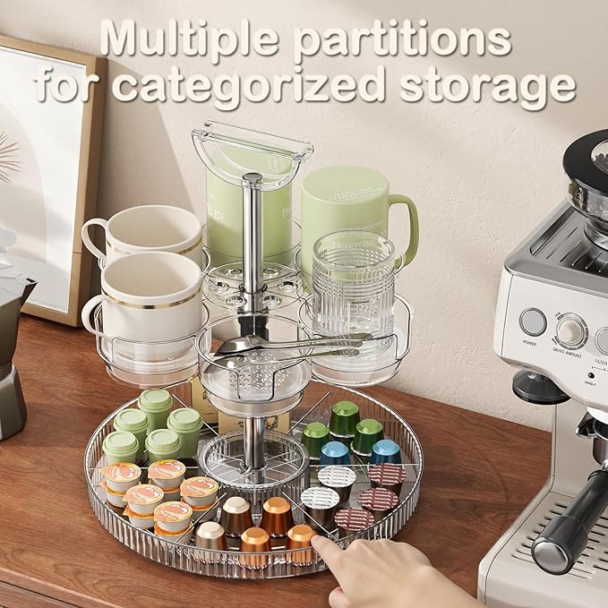 Rotating Stanley Cup Holder, Portable Water Bottle Organizer for 6 Stanley 40 oz & Mug, Adjustable Lazy Susan Organizer for Table Top Cabinet Home Countertop Pantry Shelf Tumbler Lid Organizer