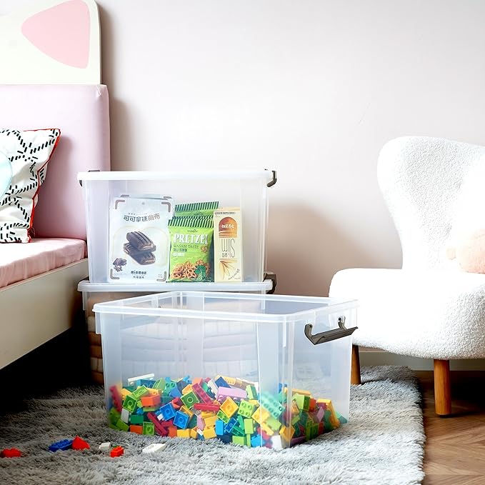 Citylife 6 Packs 58.1 QT Plastic Storage Bins with Lids Large Stackable Storage Containers for Organizing Clear Storage Box for Garage, Closet, Kitchen