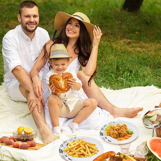 JOLLY CHEF 140 Count Paper Plates 10 inch Soak Proof, Cut Proof, Heavy Duty Leaf Printed Disposable Paper Plates for Everyday Use