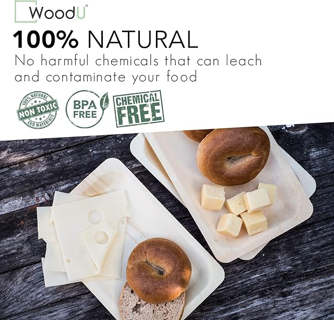 Eco-Friendly Compostable Party Plates - Set of 50 Disposable Wooden Dessert Plates (7.5" x 5.5") for Events and Gatherings