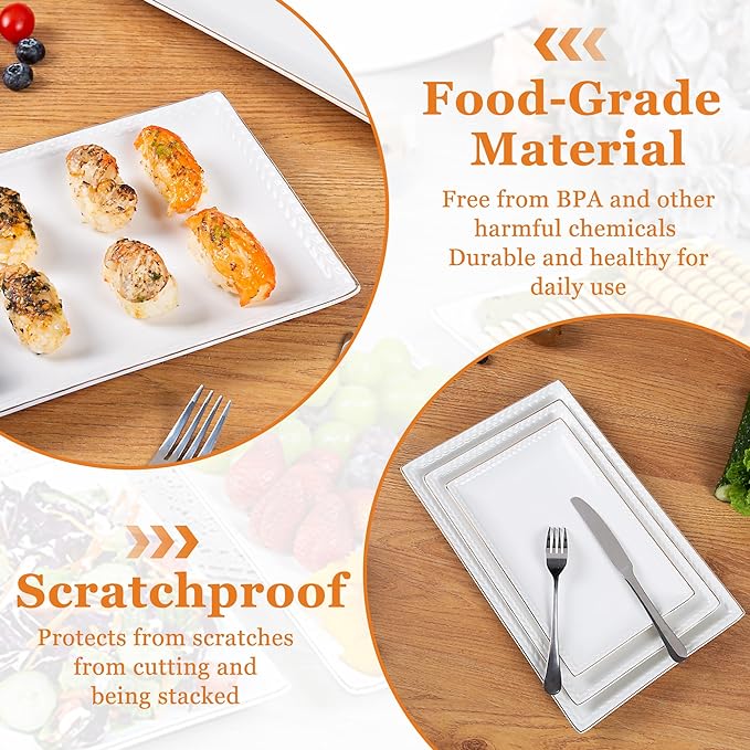 Kassel Ceramic Serving Platter Set | 14”/12” /10” Rectangular Serving Trays for Entertaining at Parties and Weddings | Oven Safe Large Serving Trays for Tacos, Steak, and Cake