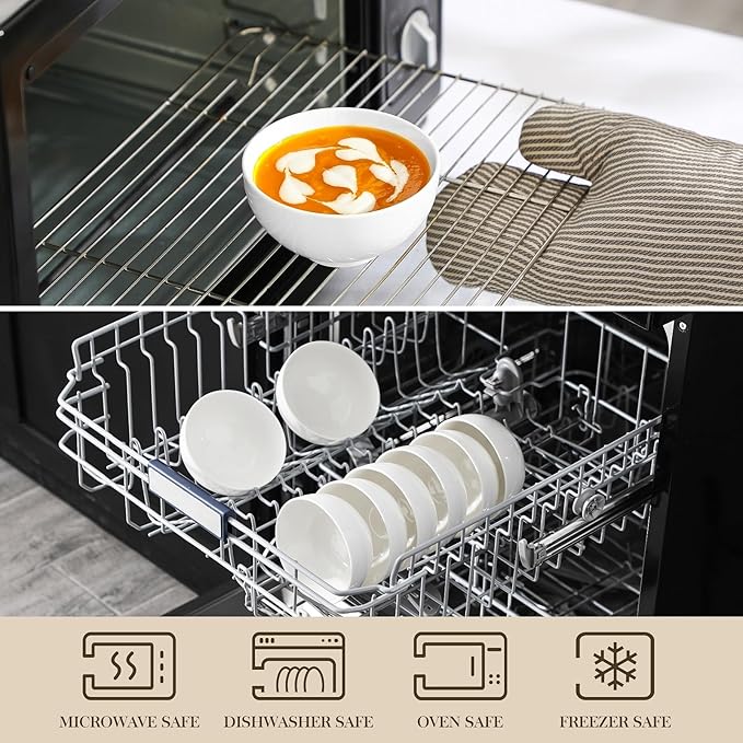 MALACASA Small White Bowls Set of 8, 10 Oz Ice Cream Bowls - Little Ceramic Bowls for Bouillon,Side Dishes, Dessert, Oatmeal, Fruit, Portion Control - Dishwasher & Microwave Safe.