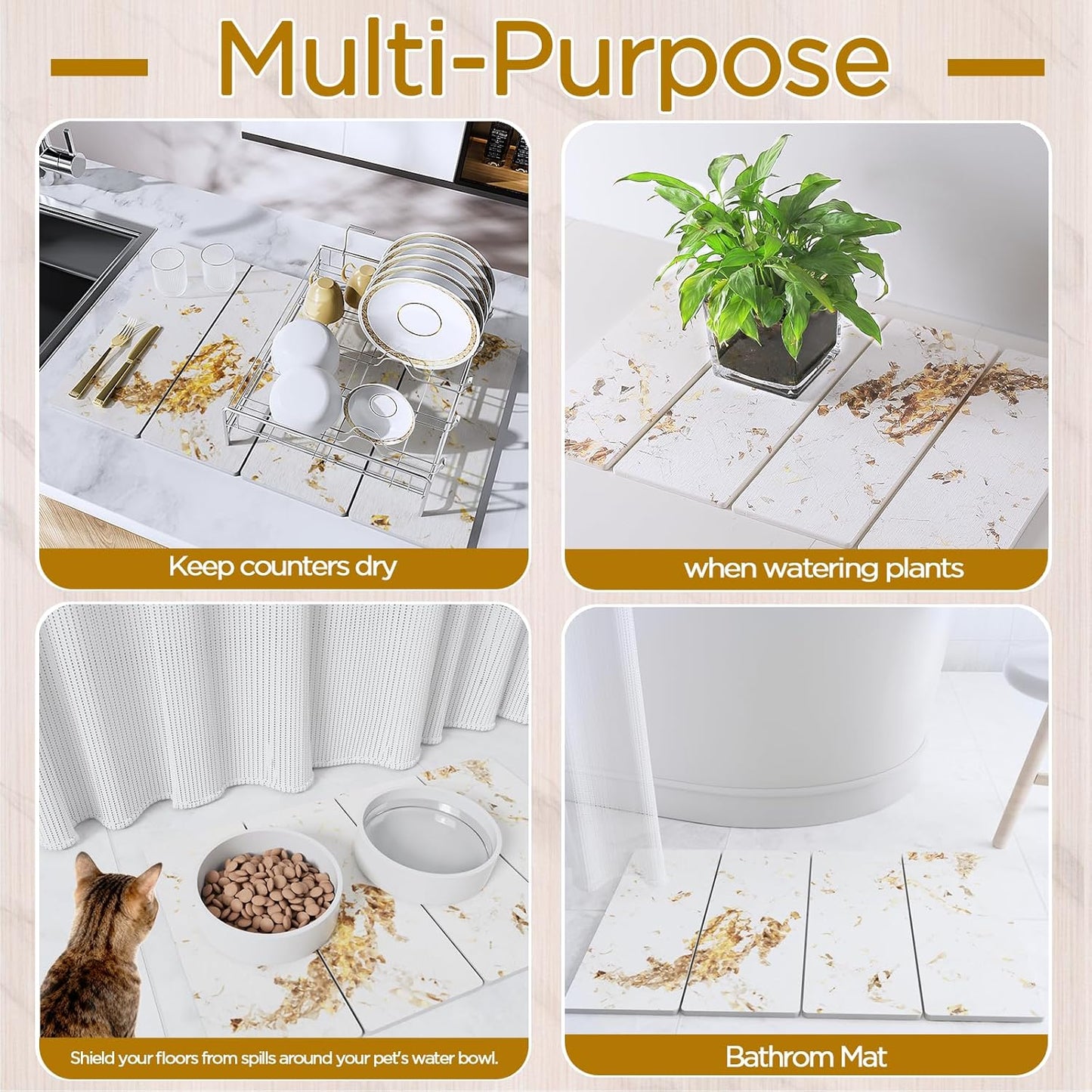 Stone Drying Mat for Kitchen Counter, White Italian Translucent Stone Dish Drying Mat-Diatomite Water Absorbing Drying Stone for Kitchen Counter Mat, Quick Dry Stone Mat Kitchen for Cups Bottles.