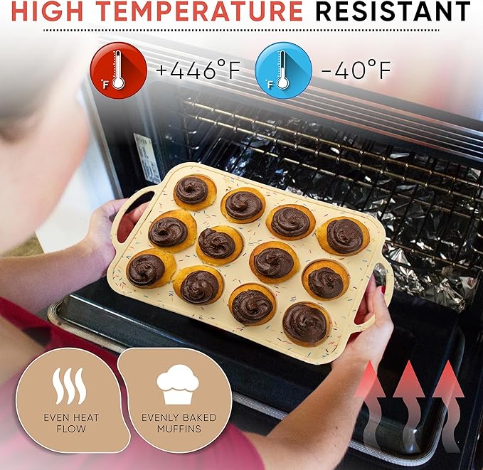 2 Pack Silicone Mini Muffin Pan 12 Count – Non-Stick Silicone Muffin Pans for Baking, BPA-Free Cupcake Pans for Baking, Easy Release, Metal Handles, Oven & Dishwasher Safe