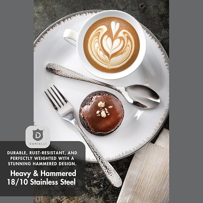 Hammered Silverware Set | Premium 18/10 Stainless Steel Flatware Service for 8 | Heavy-Duty & Dishwasher Safe | Built to Last (40-Piece, Fidenza Hammered)