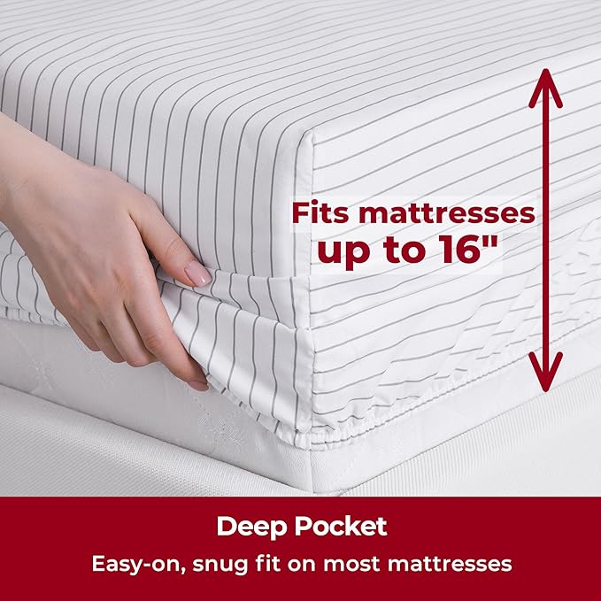 Mellanni California King Sheets Set - 4 PC Iconic Collection Bedding - Hotel Luxury, Extra Soft, Cooling Bed Sheets - Wrinkle, Fade, Stain Resistant (Cal King, Pin Stripe Gray)