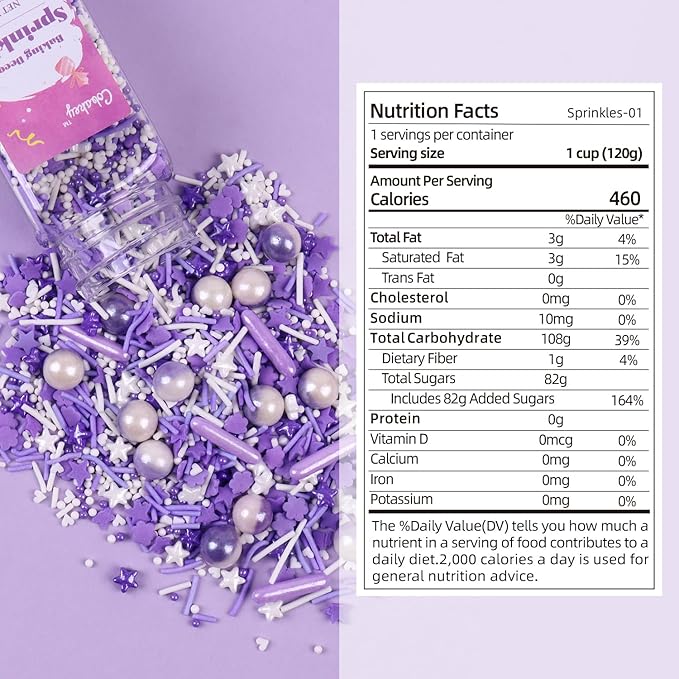 Purple Sprinkles for Cake Decorating 4.23ounce - Sugar Mix Contains Star & Pearl Sprinkles for Cupcake Toppers, Ice Cream, Candy, Cookie Decorations - Holiday Party Supplies