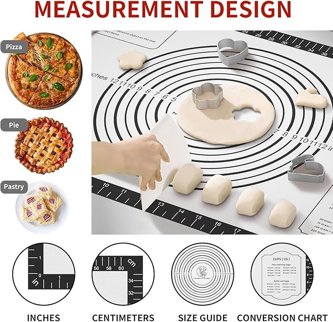 Silicone Dough Mat, Macaron Cookie Pizza Baking Mat for Oven, Non Stick Pastry Mat for Rolling Dough Non Slip, Bread Mat for Kneading, Reusable