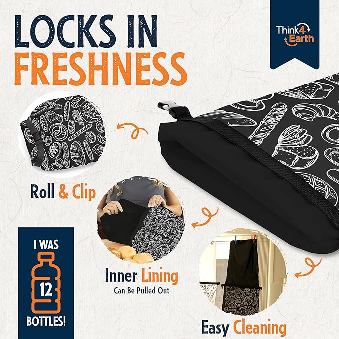 THINK4EARTH® Premium Black Reusable Bread Bags for Homemade Bread – Durable & Washable (2 Pack)