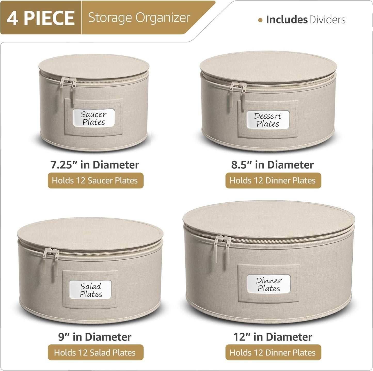 Sorbus China Storage Containers - Hard Shell Dish Storage Containers for Organizing, Moving Supplies, Party - 4 Stackable Plate Carrier Set for Dinnerware, Plate Organizer with Felt Plate Protector