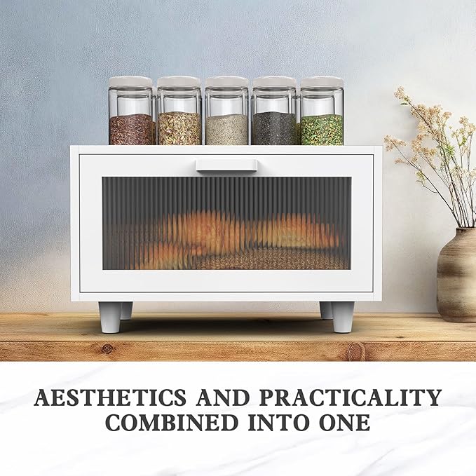 Bread Box for Kitchen Countertop Farmhouse Bread Holder Bread Storage Wooden Bread Container White