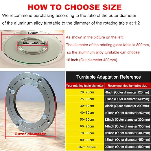 Aluminium Alloy Turntable Bearing, Heavy Duty Swivel Turntable Lazy Susan Rotating Bearing Turntable Round Dining Table Smooth Swivel Plate Hardware, 4"