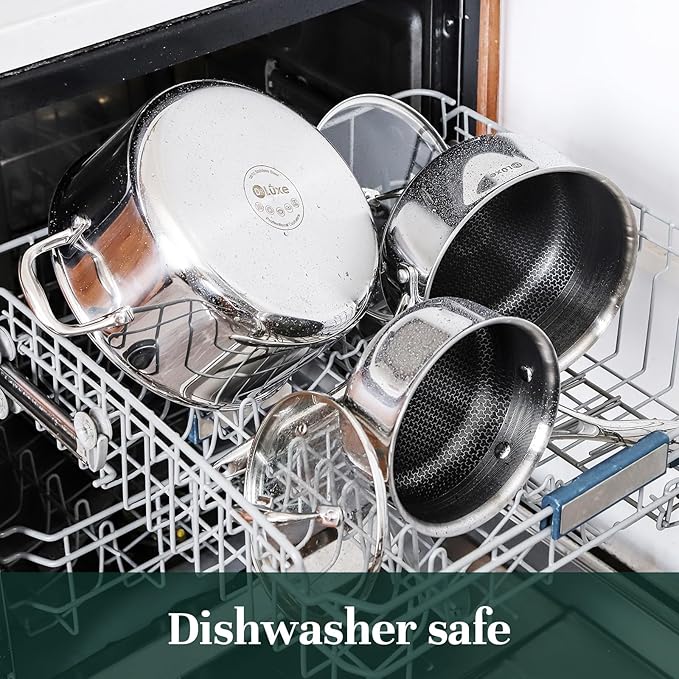 DELUXE Hybrid Ceramic Nonstick 6 PCS Pot Set, 1.3, 3&5.4-Quart Pot with Tempered Glass Lid, Stainless Steel Cookware Pots with Stay-Cool Handle, Dishwasher Safe, Compatible with All Cooktops