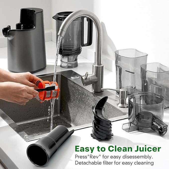 Cold Press Juicer, Masticating Juicer with 5.4" Wide Feed Chute, 350w Slow Juicer Machines Fit Whole Vegetables and Fruits with High Juice Yield, Easy to Clean (Black)