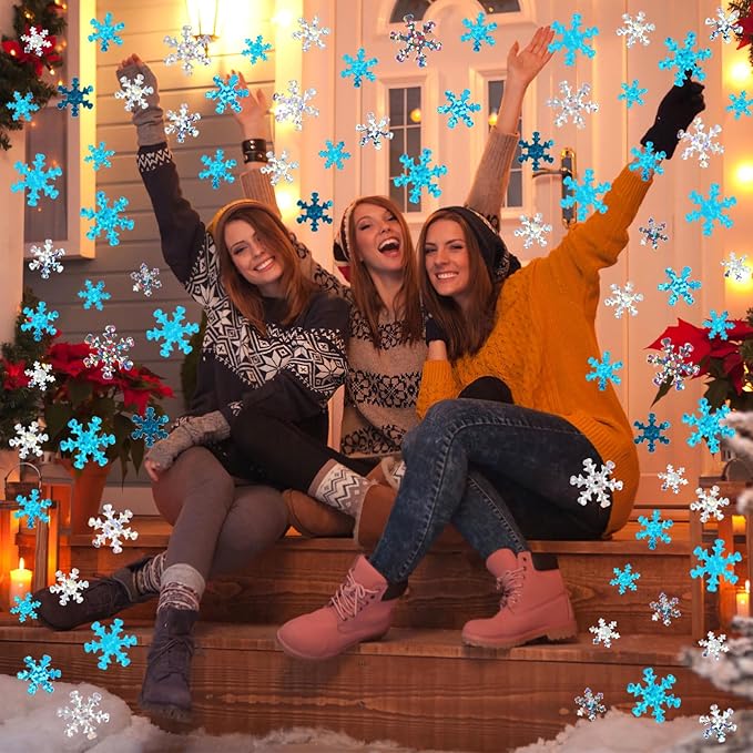 MARFOREVER Winter Snowflake Confetti Decorations, White Blue Glitter Confetti Snow Scatter Sequins for Winter Wonderland Frozen Holiday Baby Shower Party Table Decor Supplies