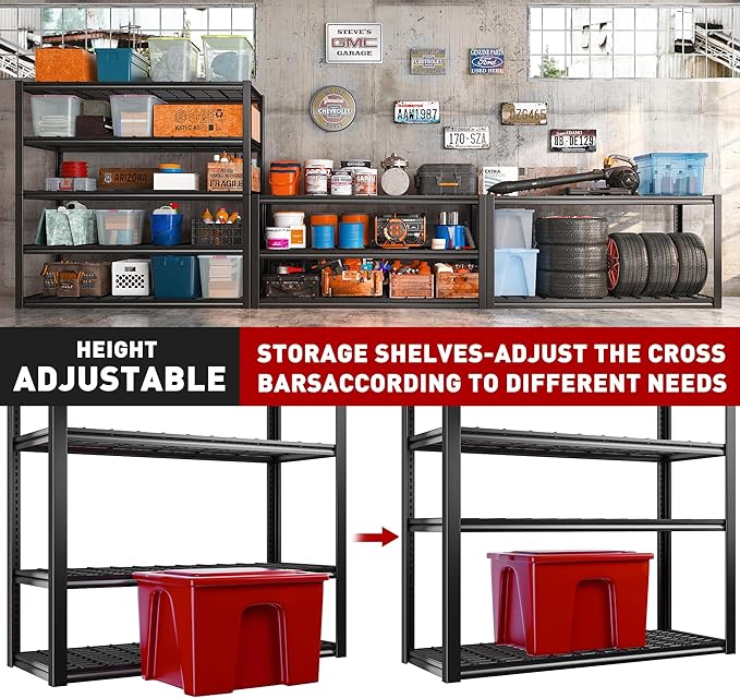 REIBII Garage Shelving, 48.2'' W Metal Shelving, 3010LBS Storage Shelves Heavy Duty, 5 Tier Adjustable Heavy Duty Shelving Unit for Warehouse, Garage, Basement, 48.2" W x 24.1" D x 72" H