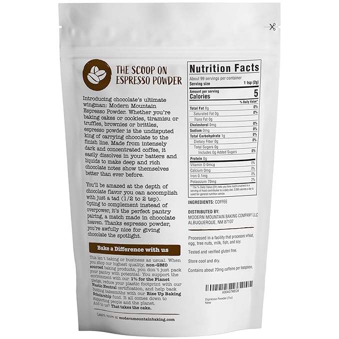 Espresso Powder for Baking - Achieve Rich Chocolate Flavor - Great for Baking - All-Natural - Fine Powder - Easily Dissolves - Gluten Free - Non-GMO - Convenient Resealable Pouch (7oz)