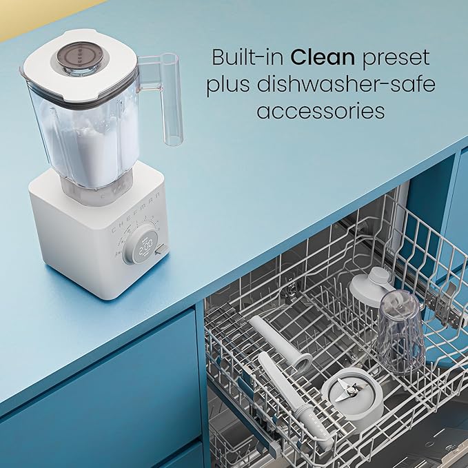 Chefman Obliterator 48 oz Countertop Blender for Smoothies, 1380W Motor to Crush Ice, Nuts, and Frozen Fruit with Stainless Steel Blade, Auto Blend Function, Includes 20 oz Travel Jar - Concrete