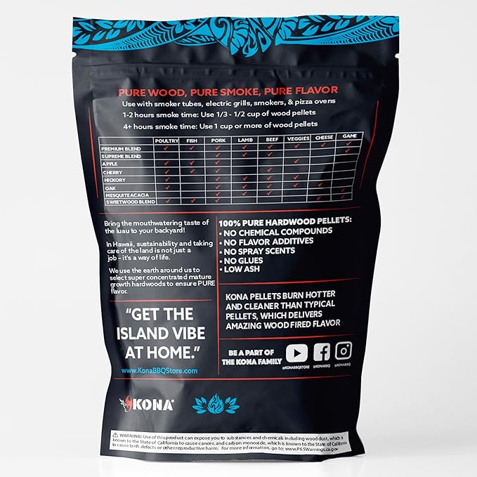 Kona Sweetwood Blend Wood Pellets - Concentrated, Pure, Old Growth Hardwood Grilling Pellets - for BBQ, Smoker Tubes, Grills - 8 lbs Sweet Thin Blue Smoke