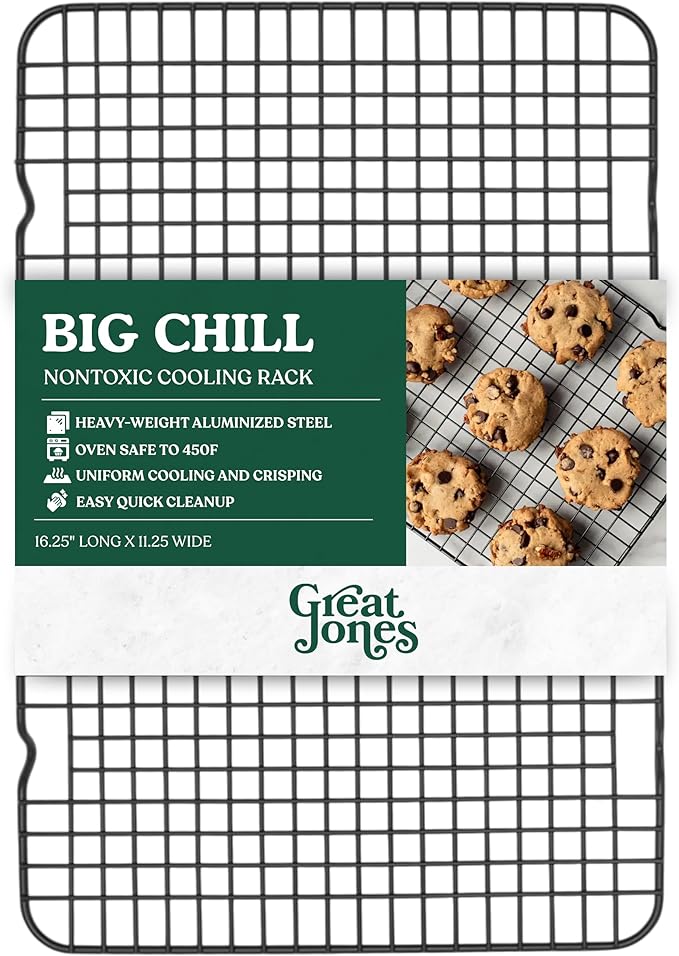 Great Jones Big Chill Wire Cooling Rack (Pepper) – 16.25" × 11.25" Heavy-Weight Aluminized Steel,Nonstick Baking Rack – Oven Safe 450 °F, Bacon & Cookie Cooling Rack – Fits Half Sheet Pans