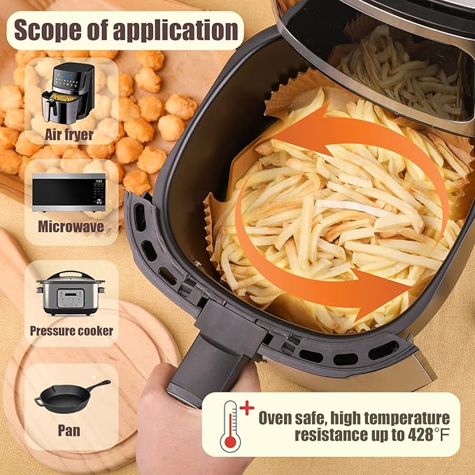 Disposable Paper Liner Square 250 Pcs for 5 to 8 Qt Air Fryer Baskets, Non-stick Oil-proof Parchment Liner Cooking Paper