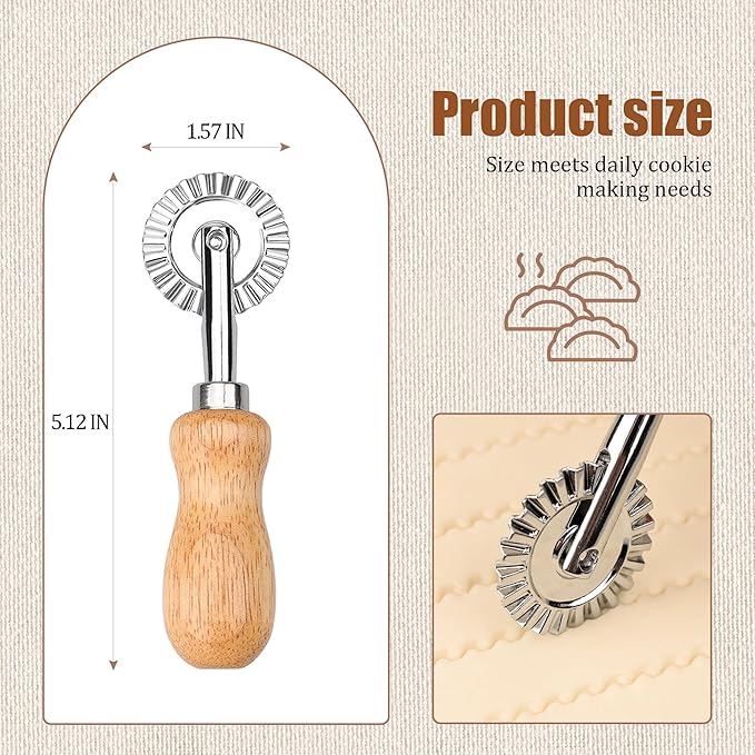 Short Handle Small Cutter Wheel - Exquisite Wooden Handle, Perfect for Pasta, Pizza, Ravioli, Cookie - Versatile Crinkle and Biscuit Cutter for Effortless Slicing