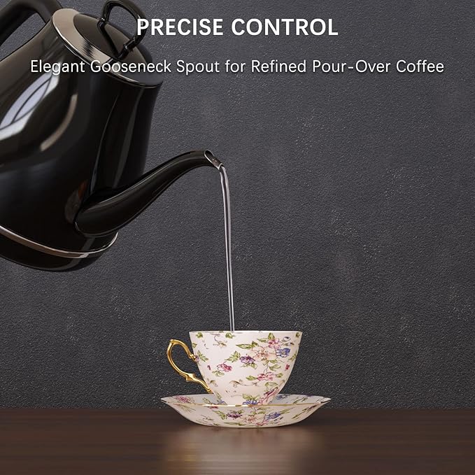 Electric Gooseneck Kettle, 1L 1500W Fast Boil, 100% Stainless Steel BPA Free Pour-Over Coffee & Tea Kettle, Water Boiler with Auto Shut & Boil-Dry Protection, Black