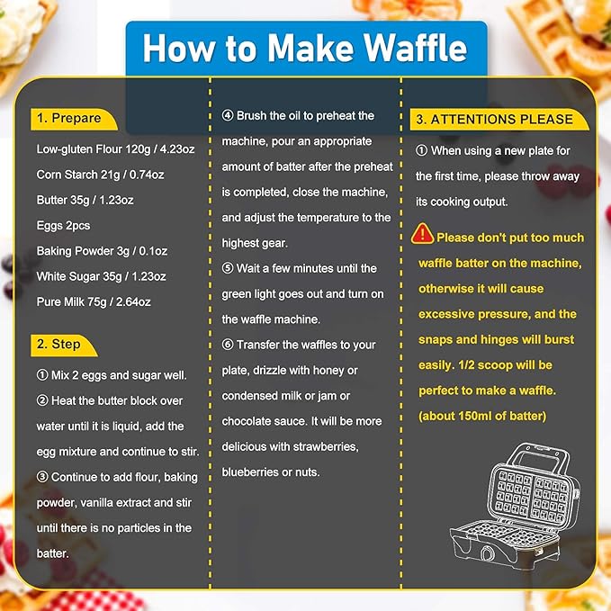 Waffle Makers, 3-in-1 Waffle Iron Panini Press Sandwich Maker with Removable Plates, 5-gears Temperature Control Non Stick Coating Cool Touch Handle Anti-skid Feet for Breakfast 1200W 120V