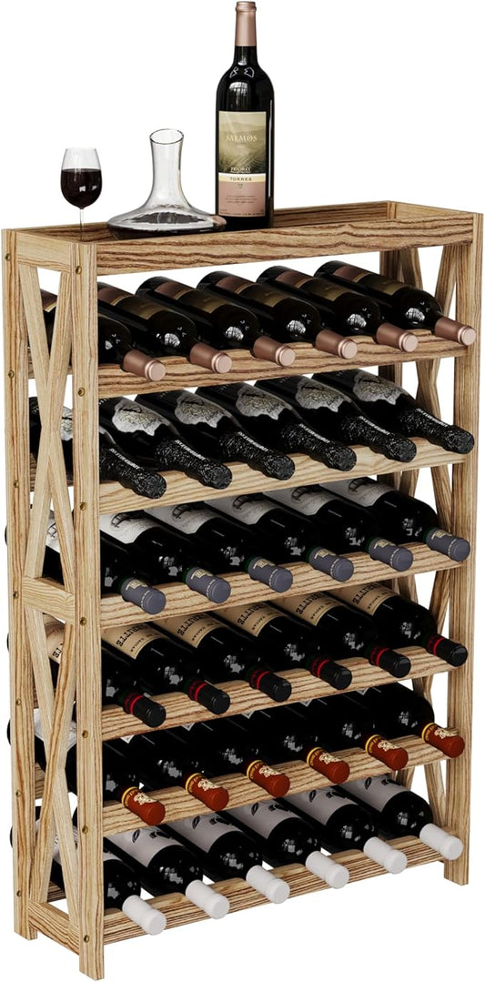 Solid Wood Wine Storage Racks - Stackable Wine Rack with Tabletop, Free Standing Floor Wooden Wine Rack, Premium Wine Storage Rack Display and Organizing for Kitchen and Cellar 6 Tier 36 Bottles