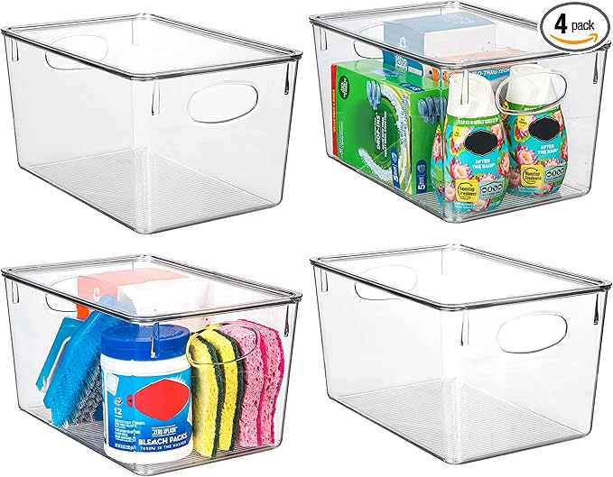 ClearSpace Plastic Storage Bins With lids, 4 Pack – Perfect Pantry Organization and Storage – Fridge Organizer, Pantry Storage Containers and Storage Bins, Cabinet Organizers