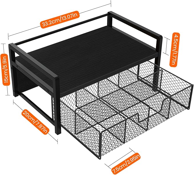 Homode Wood Tea Bag Organizer, Teabag Holder with Drawer, Tea Organizers and Storage Box, 8 Compartments Tea Caddy Station Chests Display Container for Counter Kitchen, Black