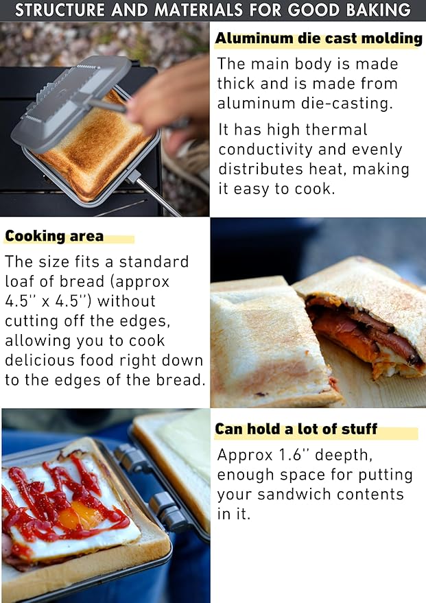 camping moon Sandwich Maker Hot Sand Single Burner Gas Fire Open Fire Compact Aluminum TT-1315 (Silver w/bag)