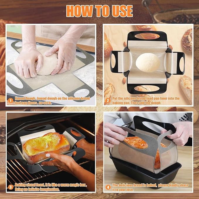 2Pcs Reusable Silicone Bread Loaf Pan Liner, Food-Grade Silicone Bread Sling, Sourdough Bread Baking Mat, Loaf Pan Lifters, Non-Stick&Easy Clean Dough Transfer Tool, Fits 9x5 or 1.5lb Loaf Pans,Black