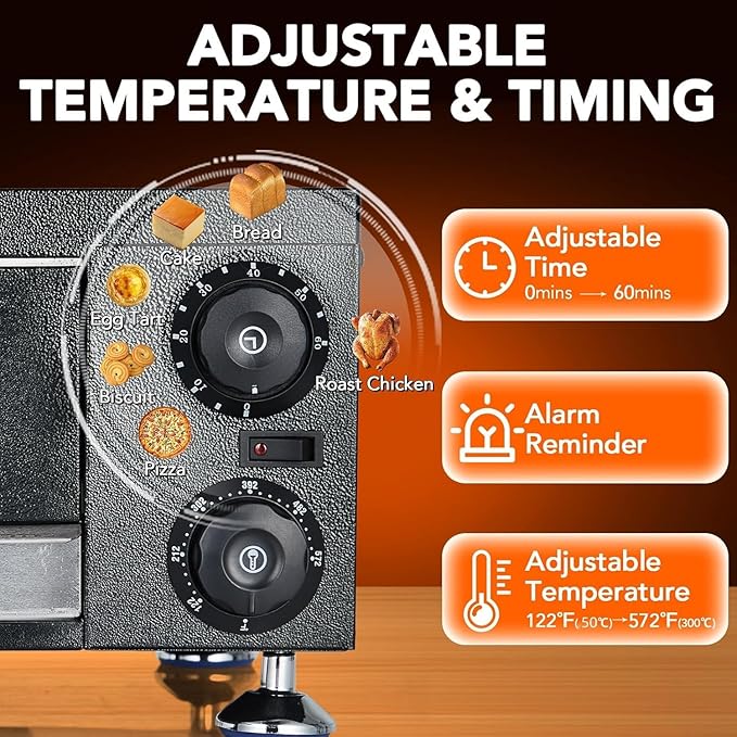 12" Electric Pizza Oven Commercial Pizza Maker with Observation Window Countertop Pizza Machine 1100w With Timer, Stainless Steel Pizza Cooker,Indoor Countertop Pizza Oven