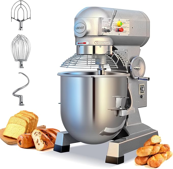 20Qt Commercial Stand Mixer with Timing Function,1100W Commercial Mixer 3-Speed Adjustable,Electric Stand Commercial Dough Mixer with Stainless Steel Bowl for Bakery Pizzeria