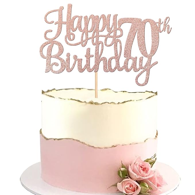1 PCS Happy 70th Birthday Cake Topper Glitter Cheers to 70 Years Birthday Cake Pick Seventy 70 Fabulous Cake Decoration for Happy 70th Birthday Anniversary Party Decorations Supplies Rose Gold