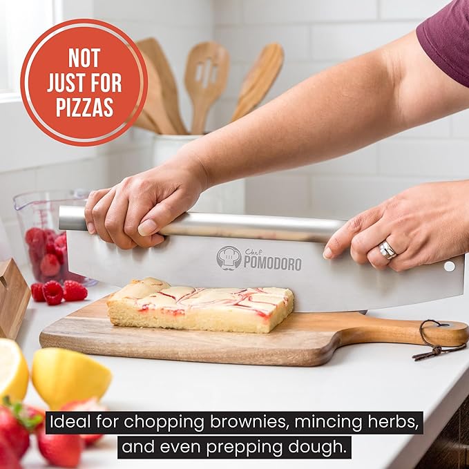 Chef Pomodoro 16 Inch Pizza Cutter Rocker Blade – Stainless Steel Rocking Pizza Cutter Knife with Cover – Professional Pizza Slicer – Large Pizza Rocker Knife for Big Pizzas and Flatbreads