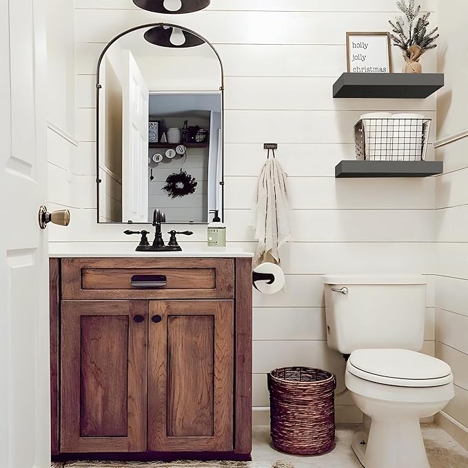 Colima Floating Shelves for Wall Black Wood Shelf for Bedroom, 15 Inch Wall Mounted for Bathroom Living Room Kitchen Office, 1.3" Thick Floating Book Shelves for Wall, Set of 2