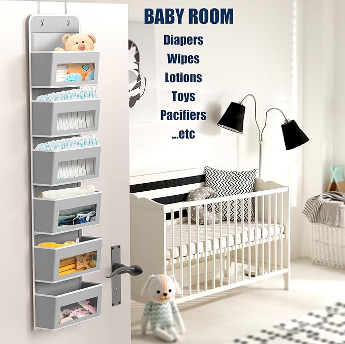 SIMPLE HOUSEWARE 6 Clear Window Pocket Over Closet Door Storage Hanging Organizer for Bedroom, Bathroom, Pantry, Gay