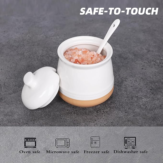 LEETOYI Sugar Bowl with Lid and Spoon, 12 oz Ceramic Sugar jar, Sugar Container for Coffee Bar, Sugar Dispenser Bowl, Microwave & Dishwasher Safe, White