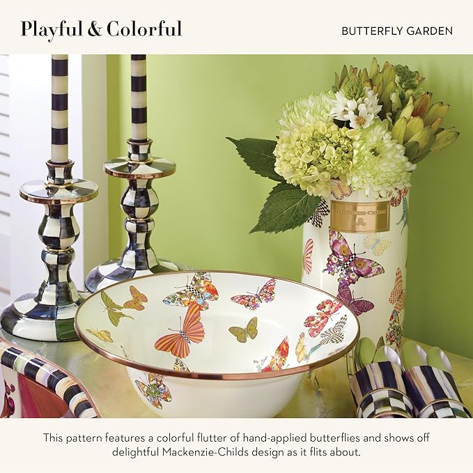 MACKENZIE-CHILDS Enamel Utensil Holder, Kitchen Utensil Holder for Countertop, Storage Caddy, Butterfly Garden