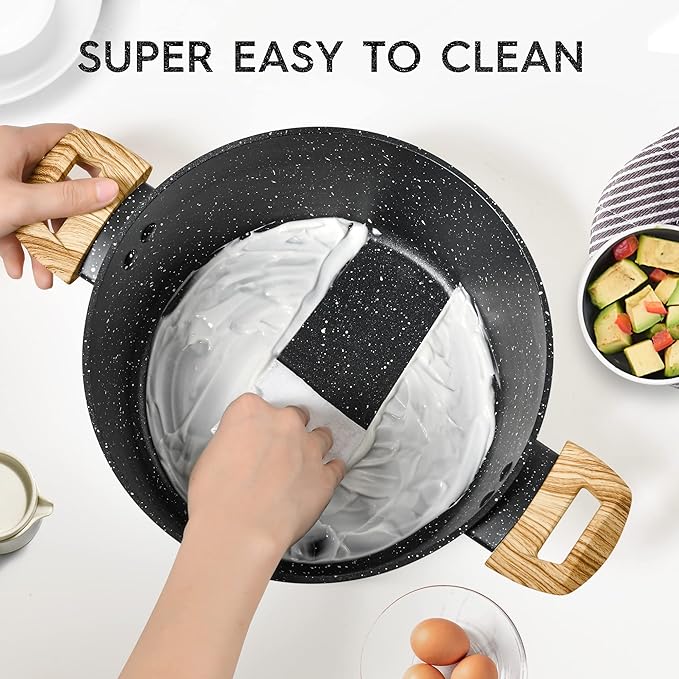 MICHELANGELO 4.3 Quart Nonstick Soup Pot with Lid, Non-Toxic Granite Coating, Induction Compatible, Non Stick Pot for Cooking with Stay-cool Handles, Black