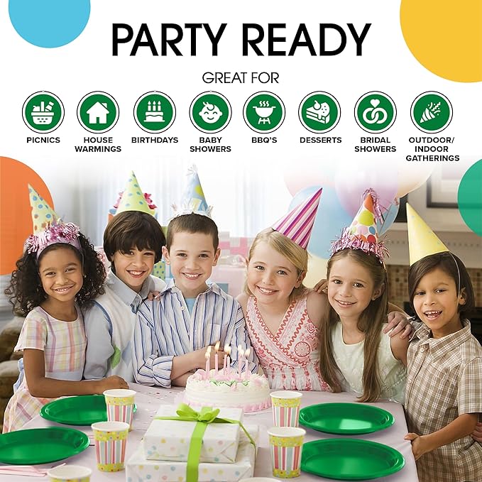 Exquisite Party Solids Emerald Green Plastic Plates For Party 7" Emerald Green Disposable Plates Heavy Duty Supplies 100 Pcs Plastic Dinnerware Sets Heavy Duty 350 GSM Disposable Dinnerware Set