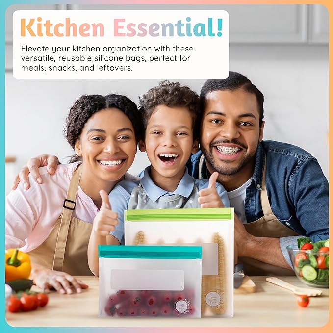 Reusable Silicone Food Storage Bags 8-Pack – BPA-Free Freezer & Dishwasher Safe, Leakproof Stand-Up Snack Bags 2 Gl + 2 L, 4 M– Eco-Friendly Airtight Ziplock Bags for Kitchen & Travel(Multicolor)