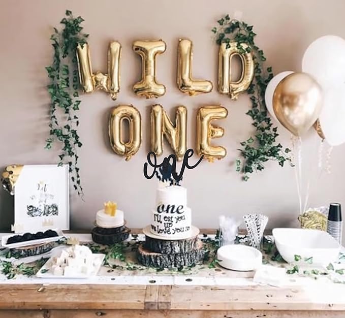 First Birthday Cake Topper - Black Glitter One Cake Decorating Supplies for Girls and Boys, Perfect for Baby Shower/Gender Revealing Party/Baby Party Photo Booth Props