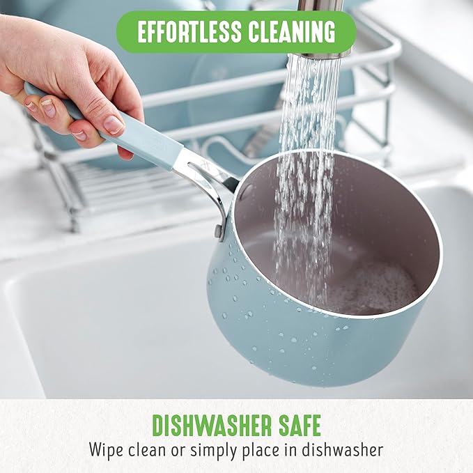 GreenLife 2 Quart Nonstick Saucepan with Lid, Lightweight Healthy PFAS-Free Milk Pan, Dishwasher & Oven Safe Soup Pan, Durable Body, Silicone Stay-Cool Handle, Easy Release Chef’s Pan, Blue Haze