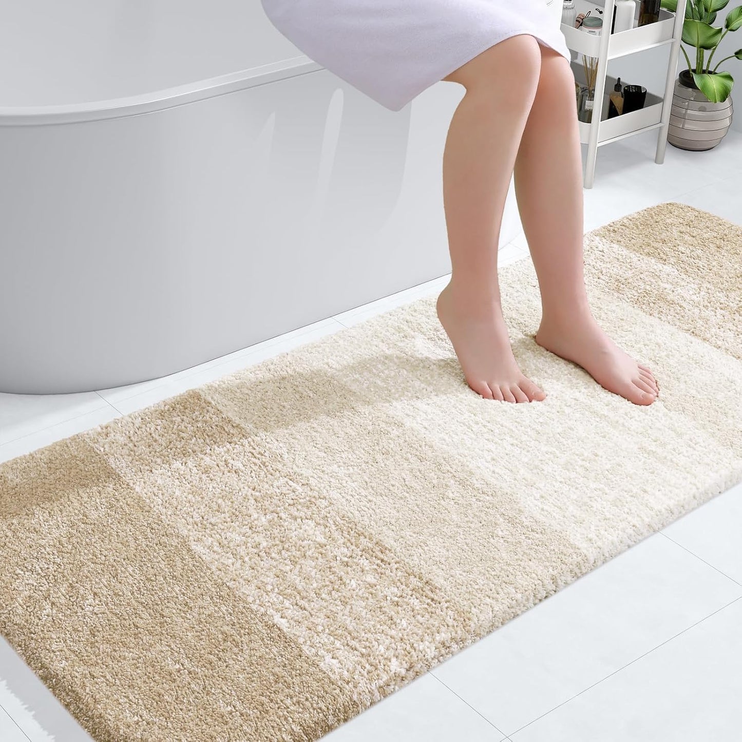 OLANLY Bathroom Runner Rugs 59x24, Extra Soft Absorbent Microfiber Bath Rugs, Rubber Backing, Quick Dry, Washable Bath Mats for Bathroom Floor, Tub and Shower, Home Decor Accessories, Light Beige