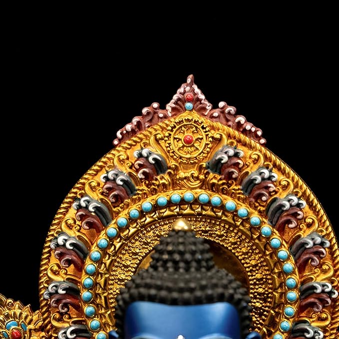 Buddha Statue Indoor, Handmade Copper Buddhism for Peace Home Decorative, Hand-Painted Buddhist Budda Meditation (14.17", Bhaisajyaguru)