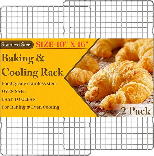 2PCS Cooling Racks for Cooking and Baking - 10" x 16"Heavy Duty Stainless Steel Wire Rack for Baking, Grilling, Roasting - Oven & Dishwasher Safe - Fits Half Sheet Pan（Silver）