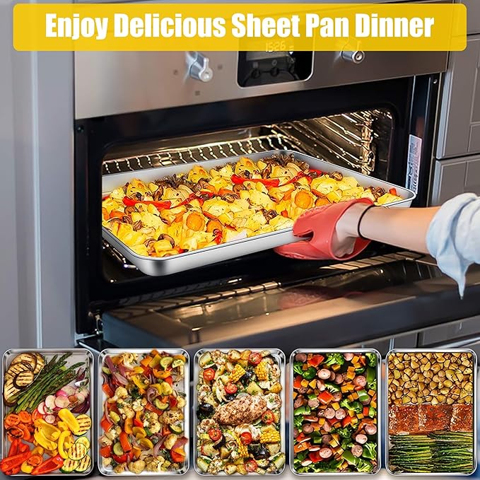 Homikit 2 Pack Baking Sheet, 16x12 Inches Stainless Steel Cookie Sheets for Baking, Large Toaster Oven Tray for Roasting Cooking, Metal Jelly Roll Pan Non Stick &Rustproof, Dishwasher Safe